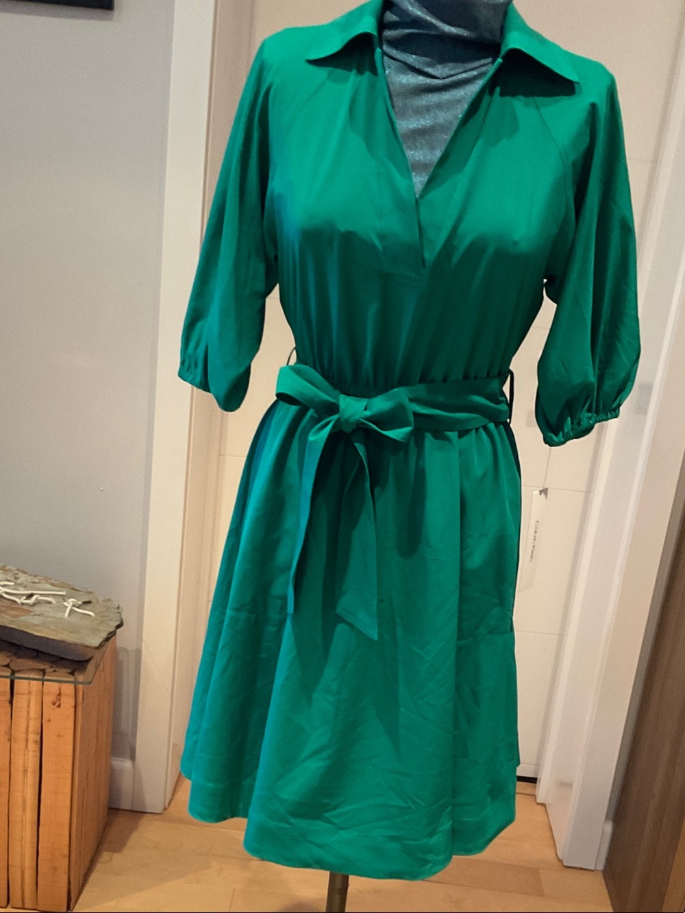 Calvin Klein Emerald Green Collared Midi Dress